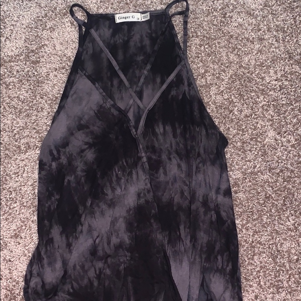 Black and gray tie dyed strappy tank top